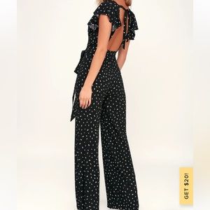 Lulu’s Fine Print Black and White Print Backless Jumpsuit (XS)